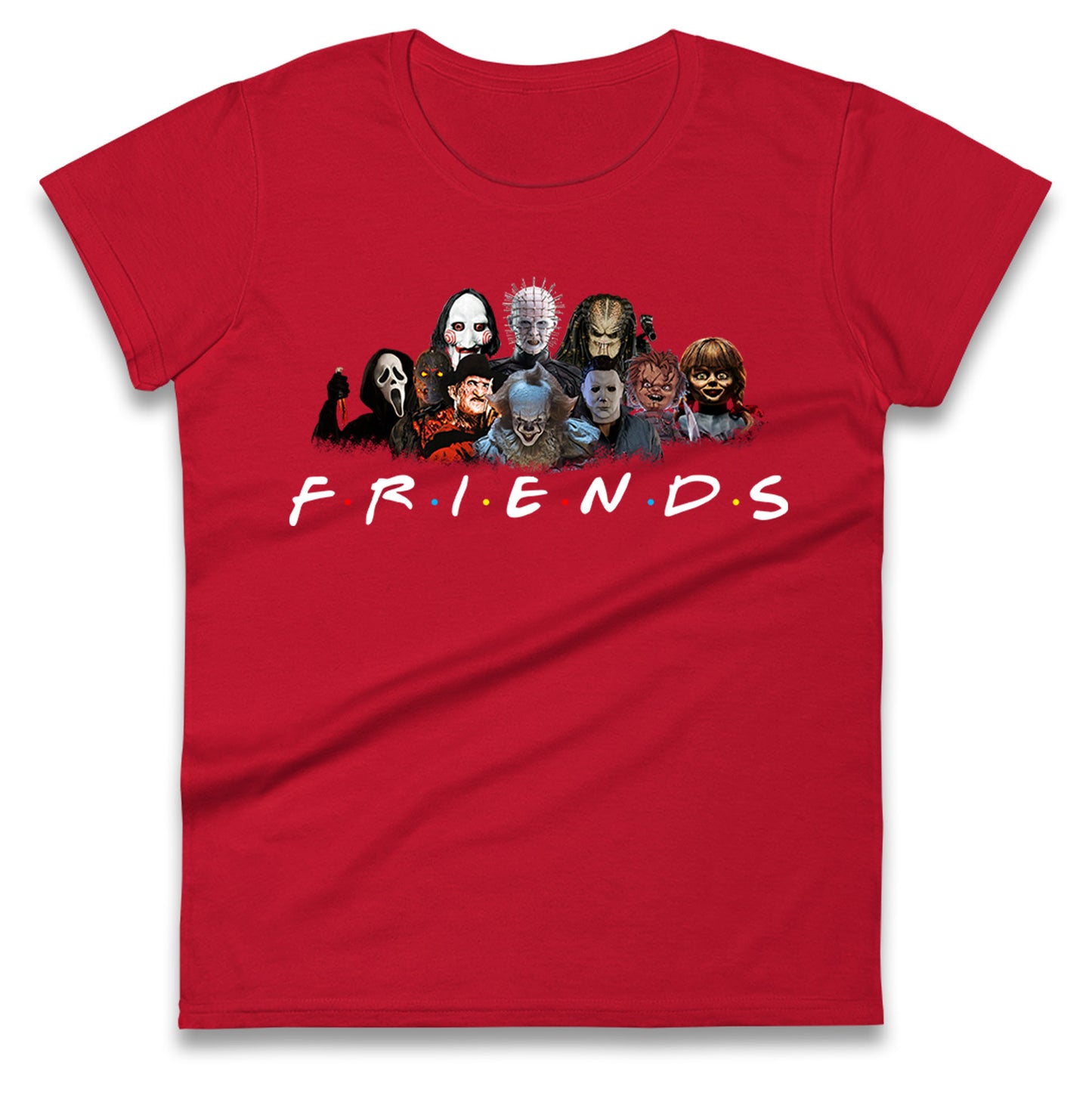 Horror Characters Friends Halloween Womens t shirts