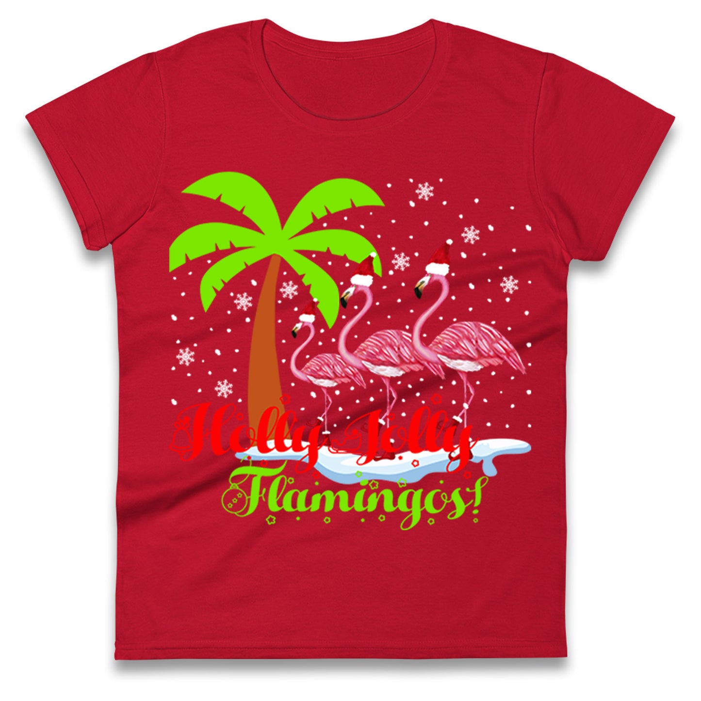 Holly Jolly Flamingos Christmas Womens t shirt