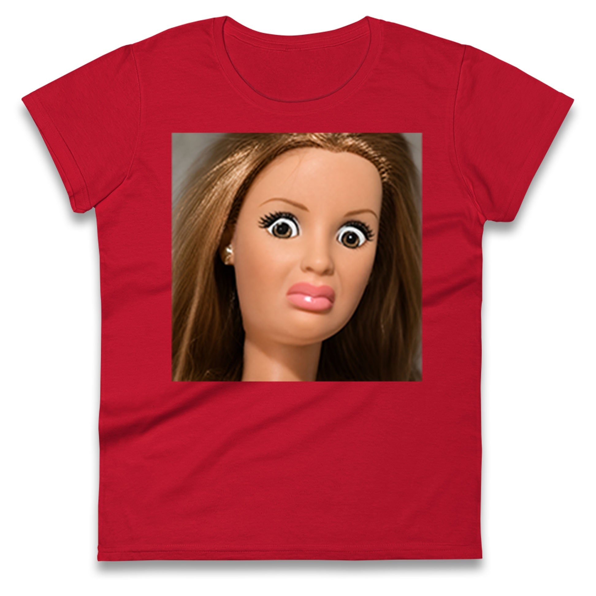Funny Distressed Doll Face Meme Ladies T Shirt
