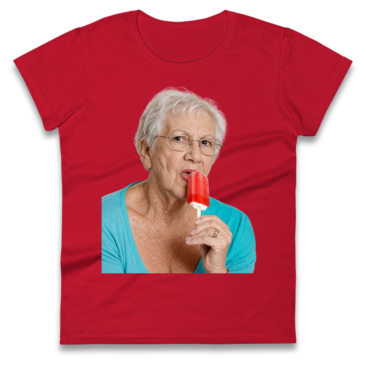 Grandma Licking Lollipop Seductively Ladies T Shirt