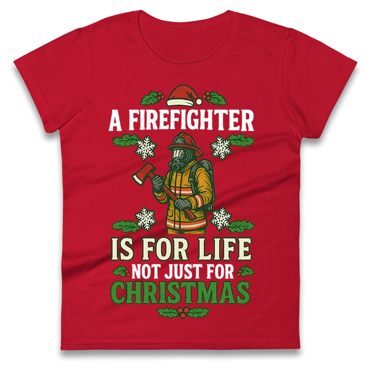 Firefighter Christmas Ladies T Shirt