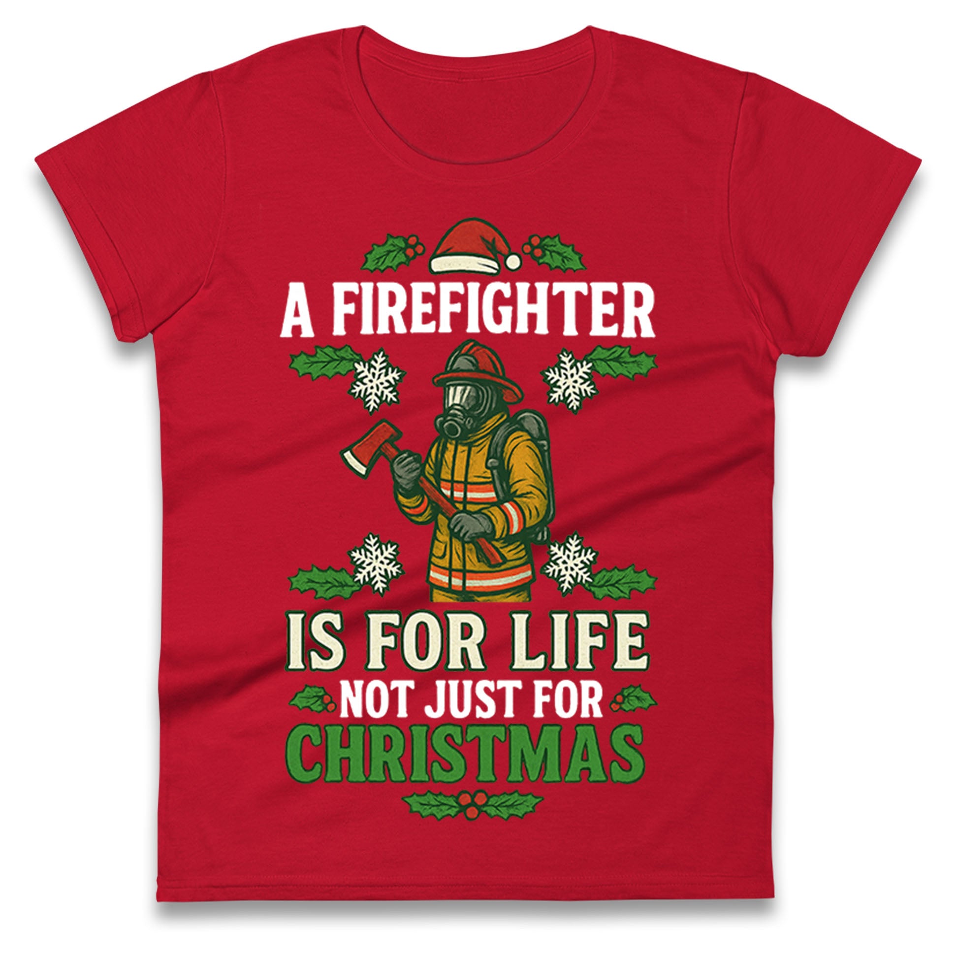 Firefighter Christmas Ladies T Shirt