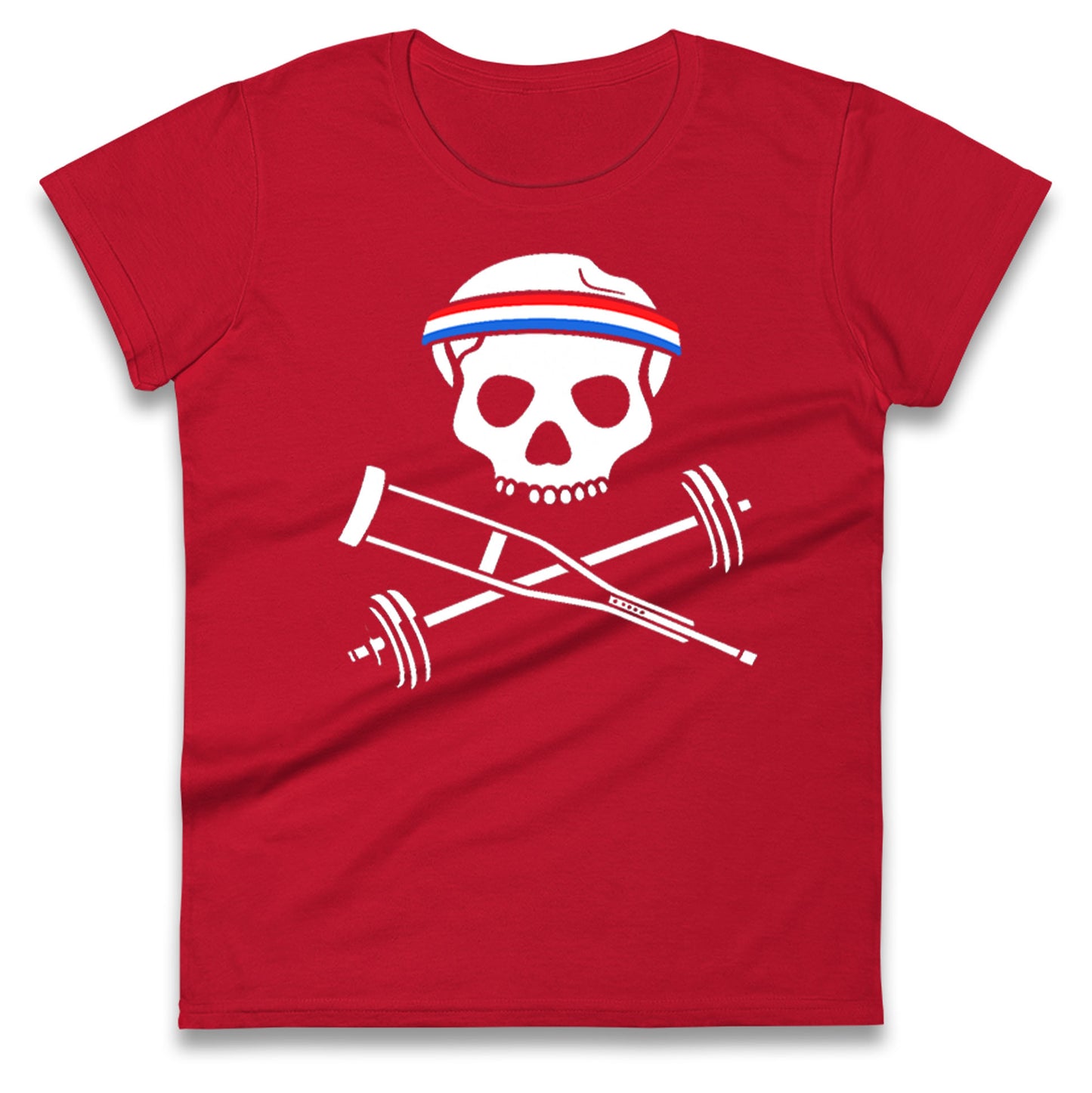 Johnny Knoxville Crutch Barbell & Bones Ladies T Shirt