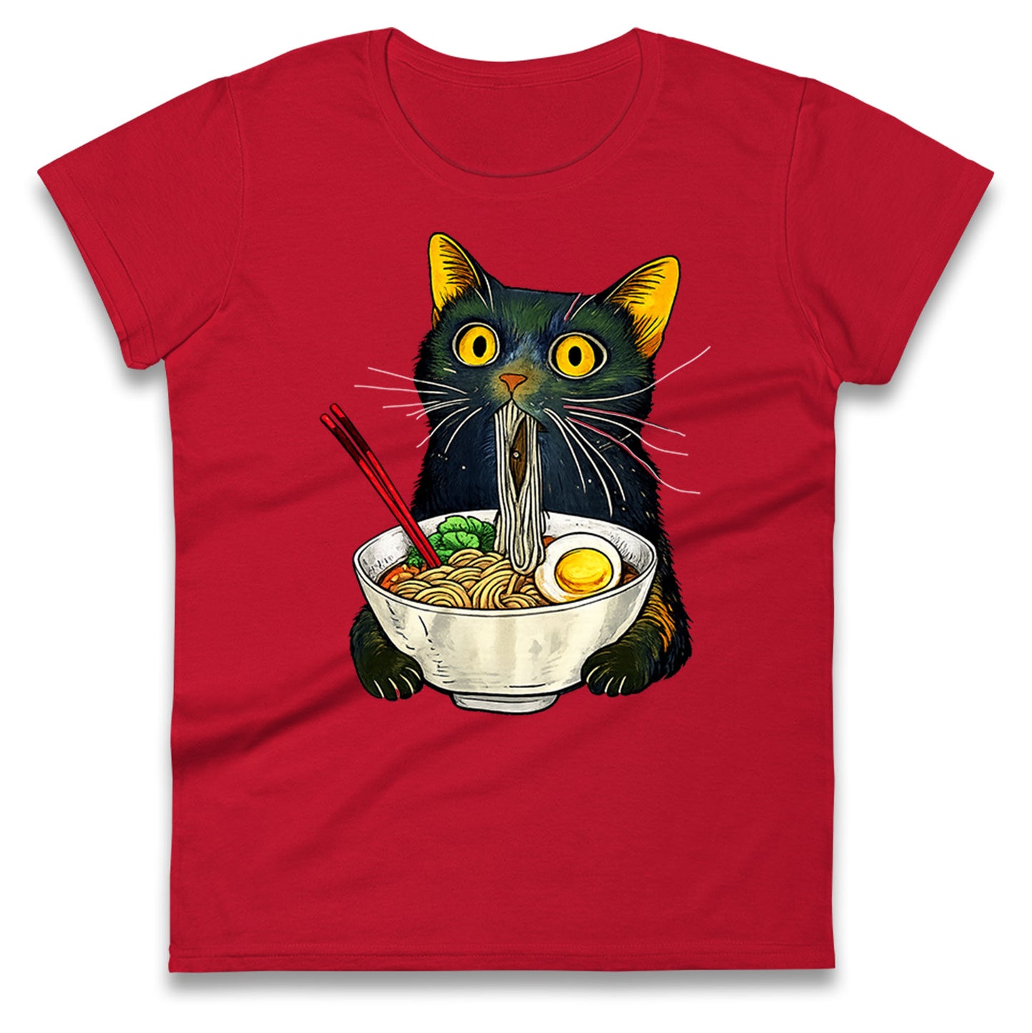 Ramen Noodle Black Cat Foodie Lover Meme Ladies T Shirt