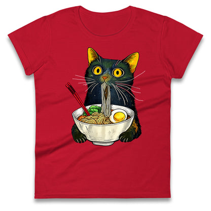 Ramen Noodle Black Cat Foodie Lover Meme Ladies T Shirt