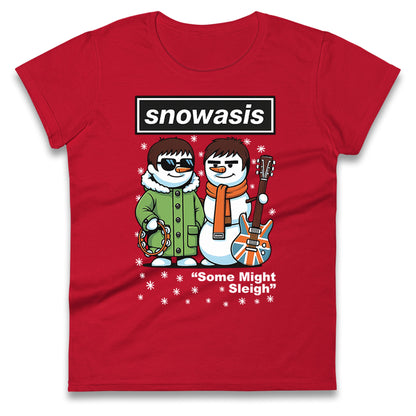 Snowasis Might Sleigh Xmas Music Band  Ladies T Shirt 