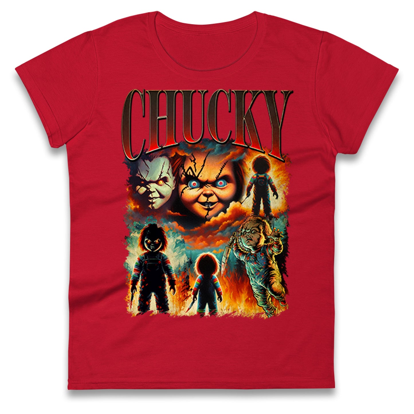 Chucky Doll Halloween Bootleg Womens T Shirt