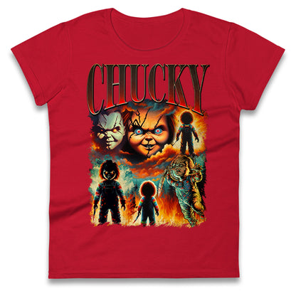 Chucky Doll Halloween Bootleg Womens T Shirt