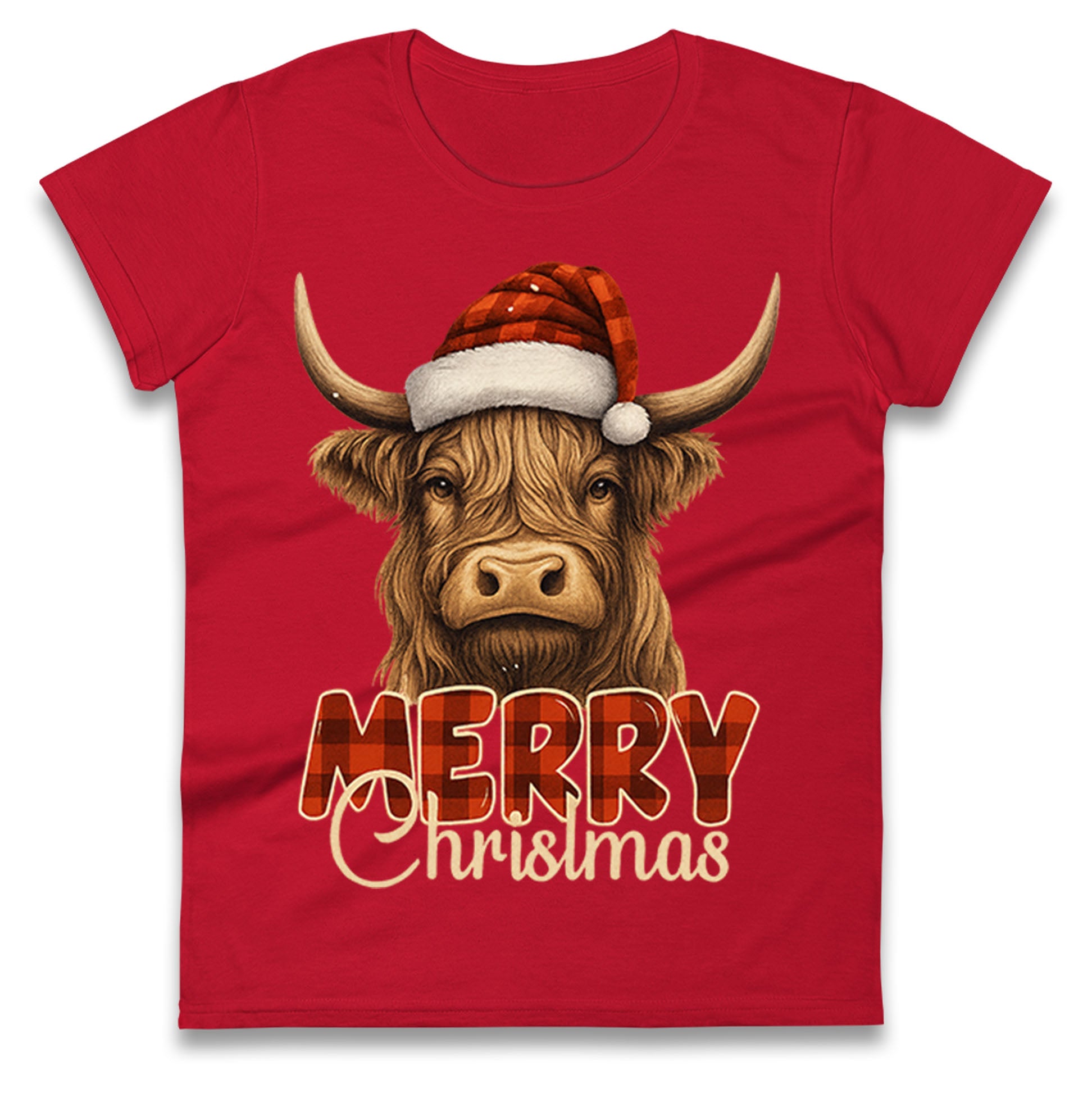 Highland Cow Christmas Ladies T Shirt 