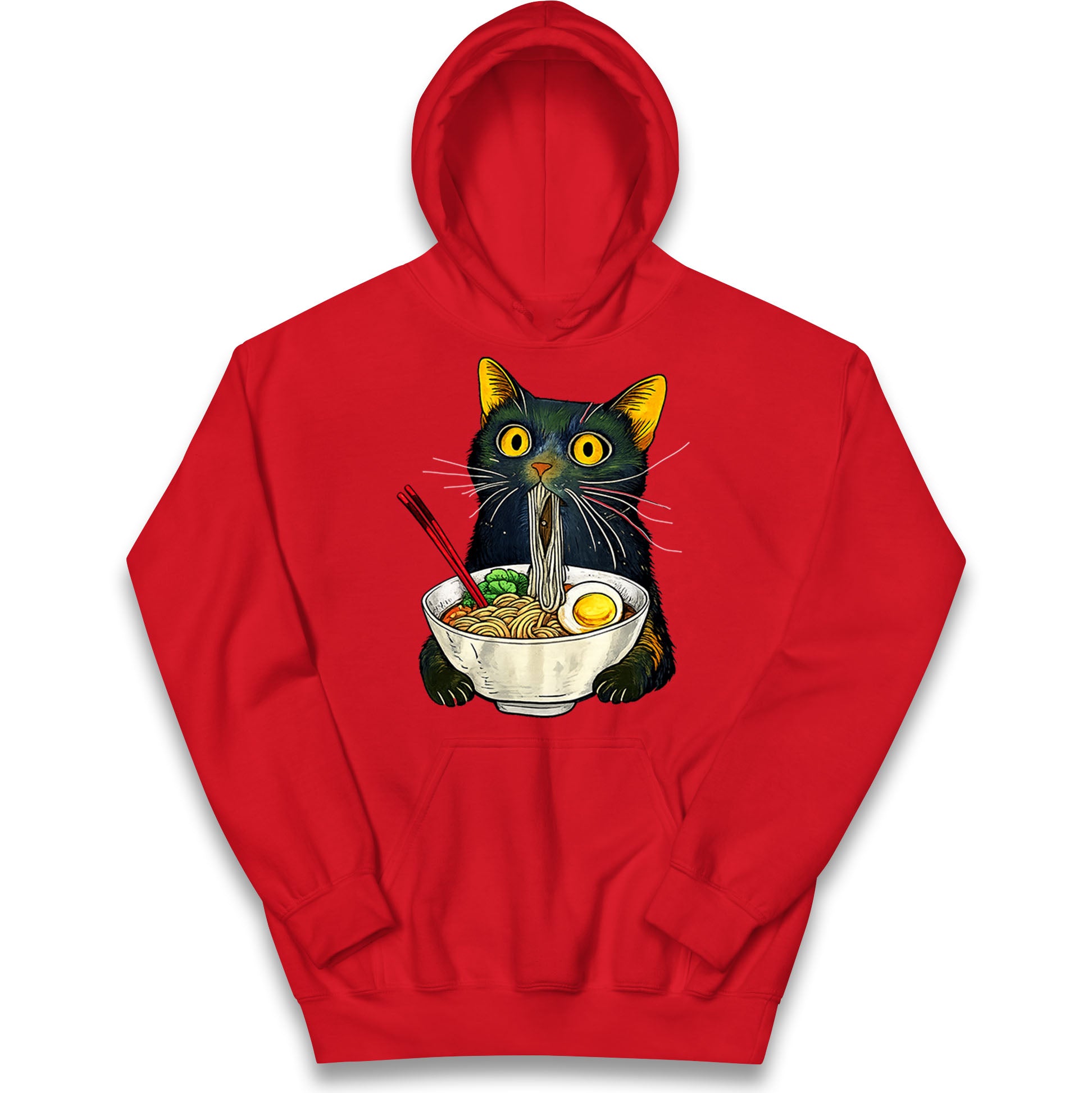 Ramen Noodle Black Cat Foodie Lover Meme Kids Hoodie