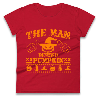 The Man Behind Pumpkin Halloween Womens t shirt