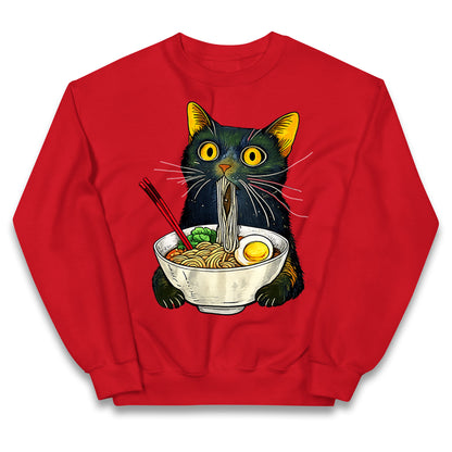 Ramen Noodle Black Cat Foodie Lover Meme Kids Jumper
