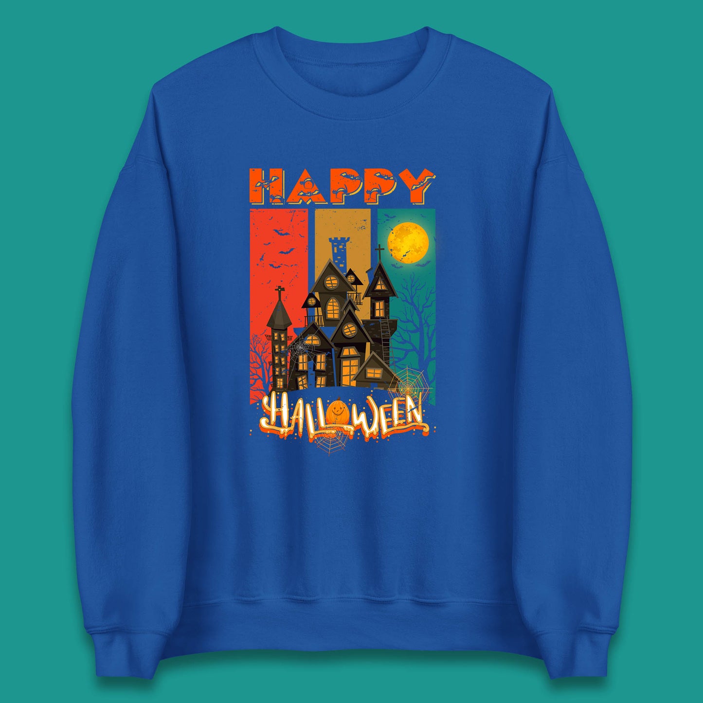Happy Halloween Vintage Style Horror Scary Haunted House Unisex Sweatshirt