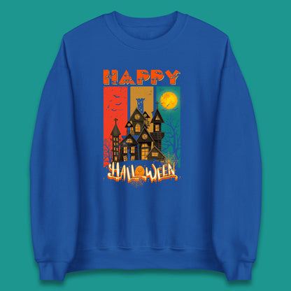 Happy Halloween Vintage Style Horror Scary Haunted House Unisex Sweatshirt