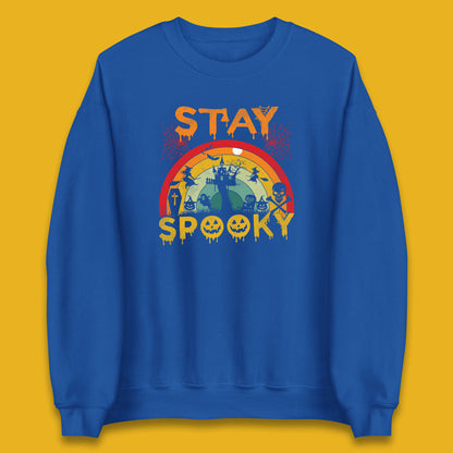 Stay Spooky Vintage Halloween Hunted House Dark Night Full Moon And Flying Bats Unisex Sweatshirt