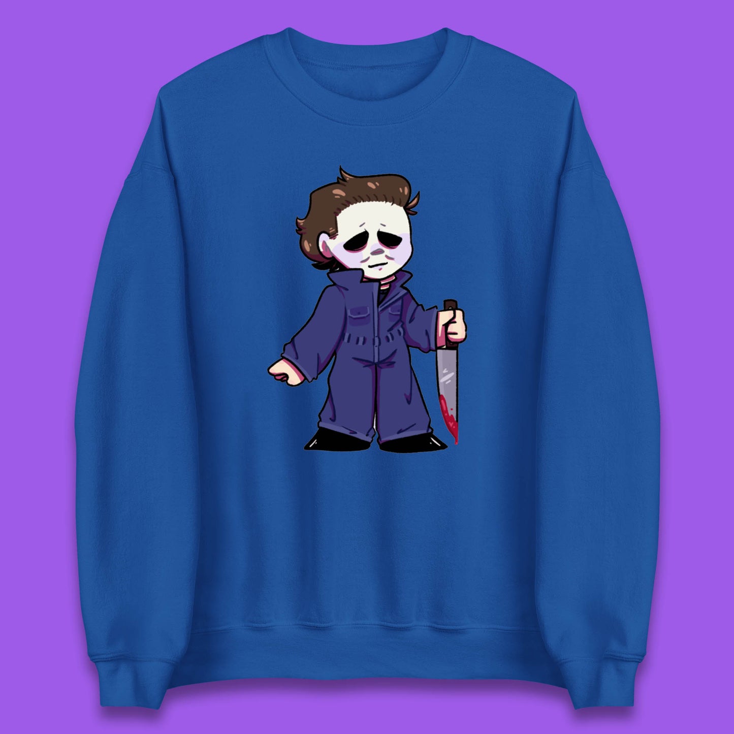 Chibi Michael Myers Holding Bloody Knife Halloween Serial Killer Horror Movie Character Unisex Sweatshirt