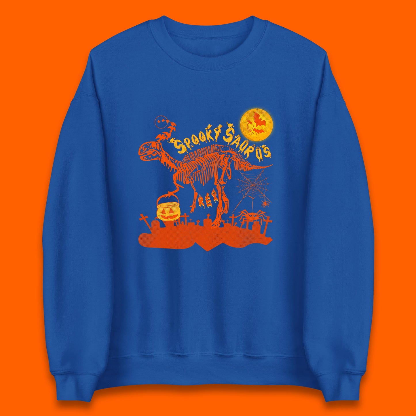 Spooky Saurus Rex Halloween Dinosaur Skeleton T-Rex Scary Pumpkin Unisex Sweatshirt