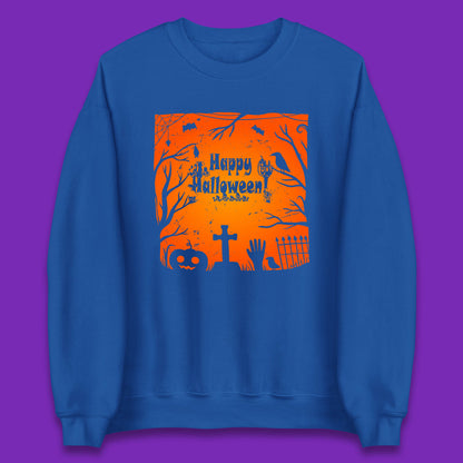 Happy Halloween Witch Hand Cross Sign Scary Pumpin Spooky Terrific Halloween Night Unisex Sweatshirt