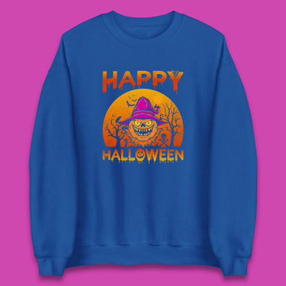 Happy Halloween Monster Pumpkin With Witch Hat Horror Scary Spooky Season Unisex Sweatshirt
