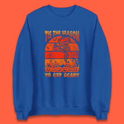 Tis The Season To Get Scary Halloween Skeleton Holding Pumpkin Buckets Spooky Vibes Unisex Sweatshirt