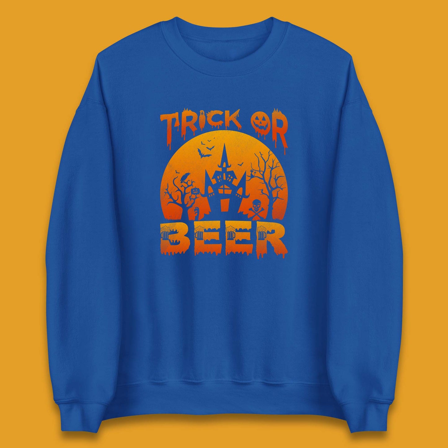 Trick Or Beer Halloween Drinking Beer Lover Horror Haunted House Drinker Halloween Party Unisex Sweatshirt