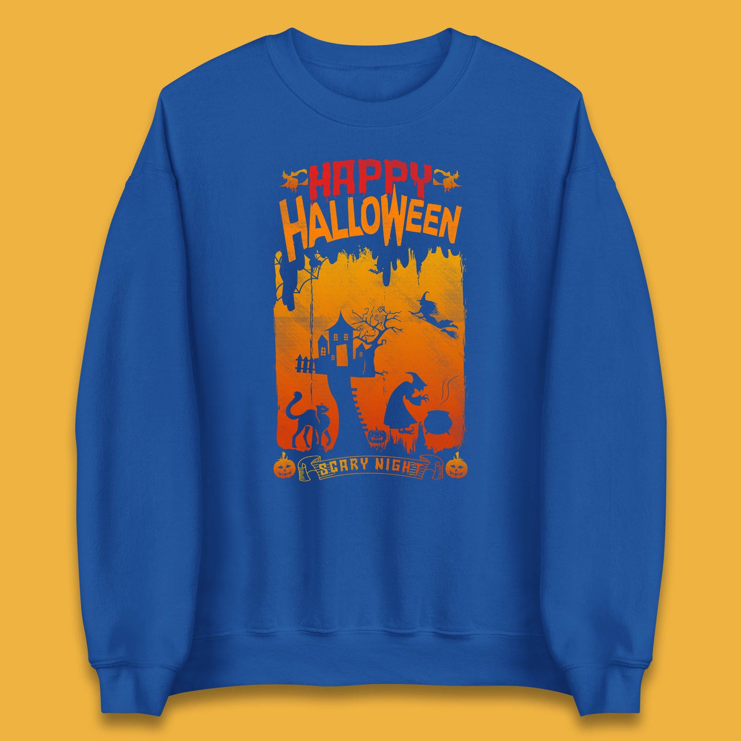 Happy Halloween Horror Hunted House Flying Witch Scary Spooky Night Unisex Sweatshirt