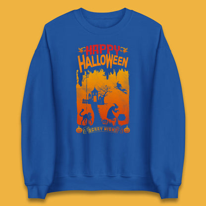 Happy Halloween Horror Hunted House Flying Witch Scary Spooky Night Unisex Sweatshirt
