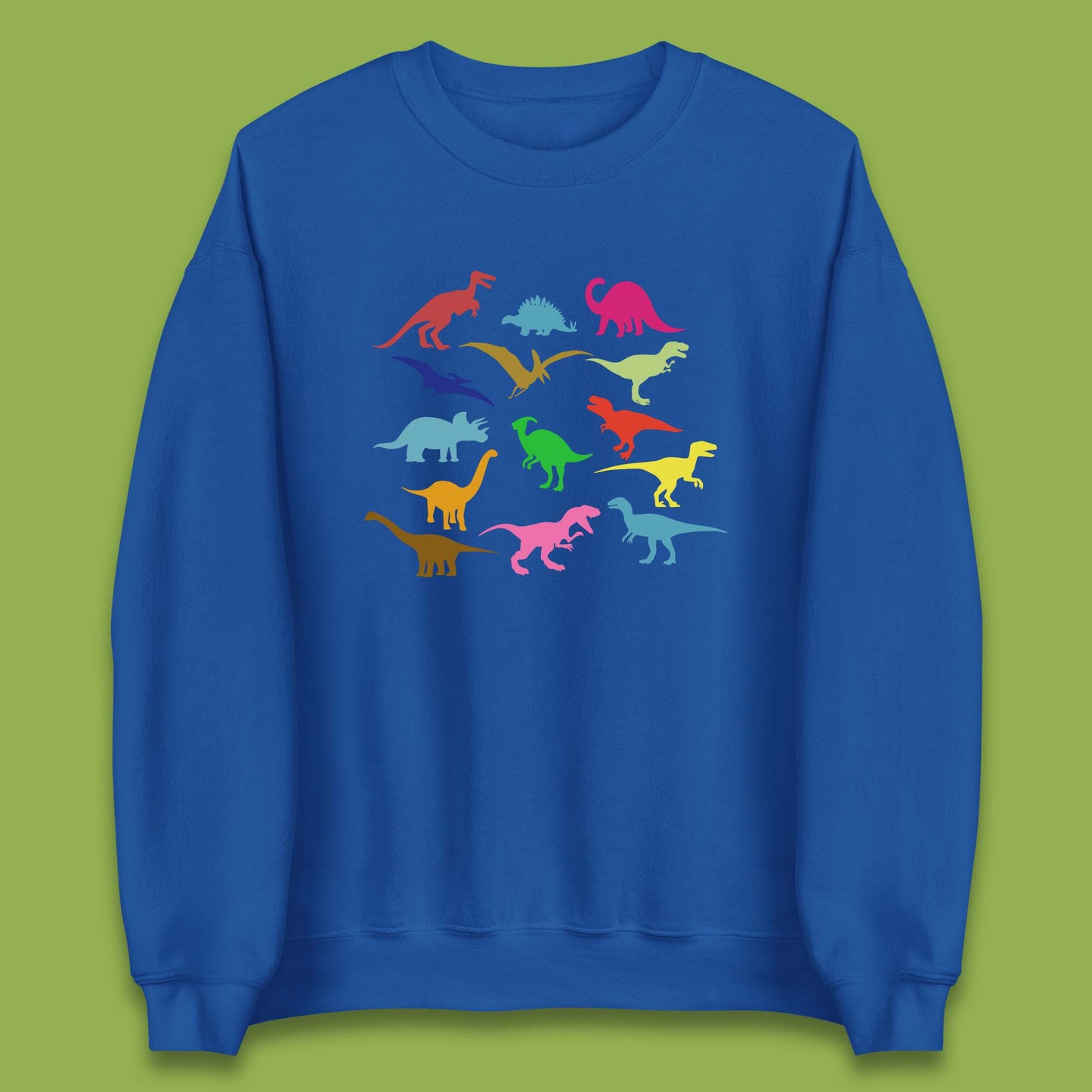 Colourful Dinosaurs Dino Fossil Dinosaurs Wild Nature Prehistoric Paleontology Velociraptor Unisex Sweatshirt