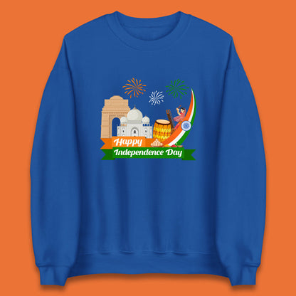 Happy India Independence Day 15th August Patriotic Indian Flag India Architectural Landmarks Unisex Sweatshirt
