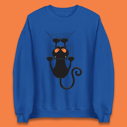 Black Cat Cartoon Scratching Climbing Wall Halloween Horror Scary Black Cat Spooky Season Unisex Sweatshirt