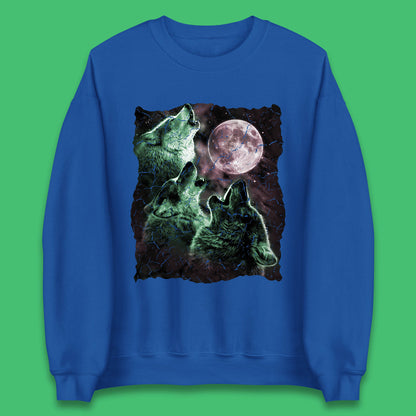 Three Wolf Howling At Moon Wild Free Wolves Three Wolf Dog Animal The Mountain Unisex Sweatshirt
