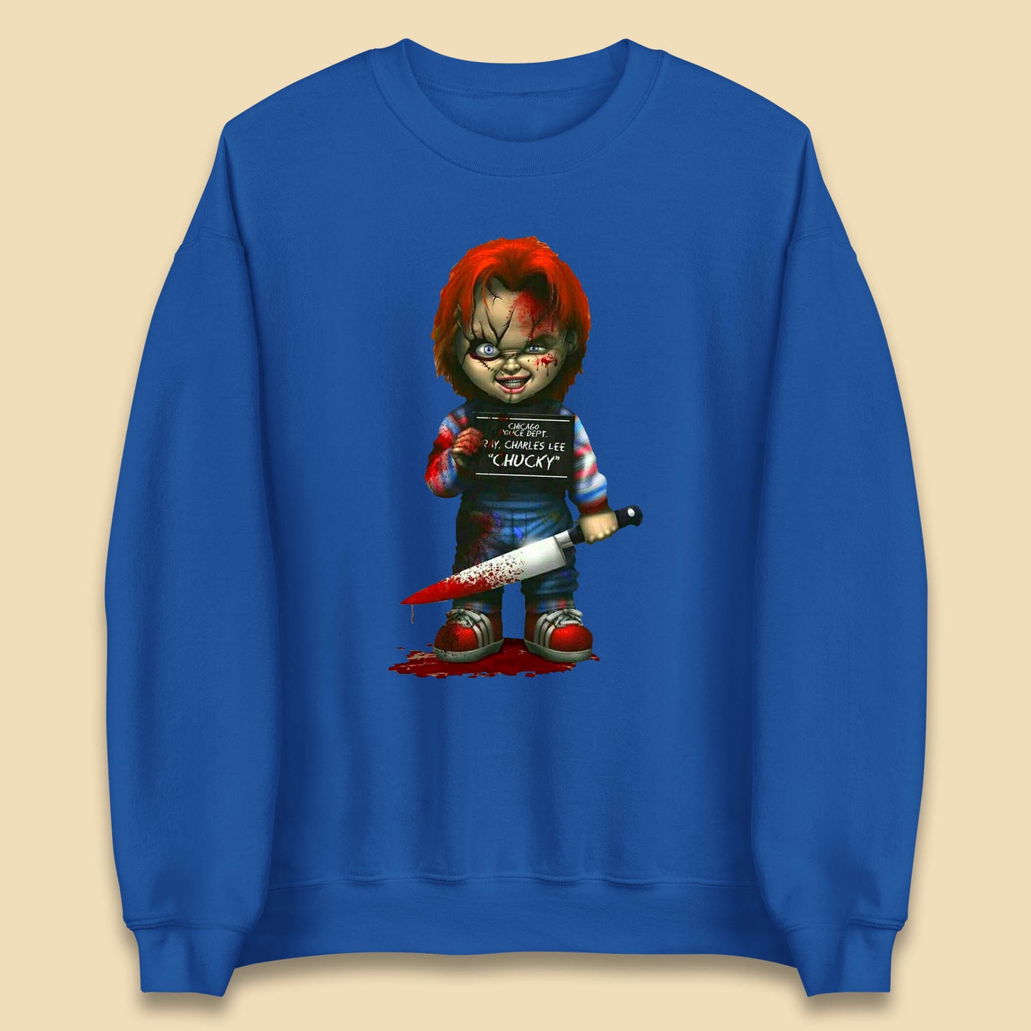 Chucky Mug Shot Chicago Police Dept Ray Charles Lee Chucky Halloween Horror Movie Unisex Sweatshirt