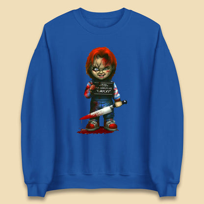 Chucky Mug Shot Chicago Police Dept Ray Charles Lee Chucky Halloween Horror Movie Unisex Sweatshirt