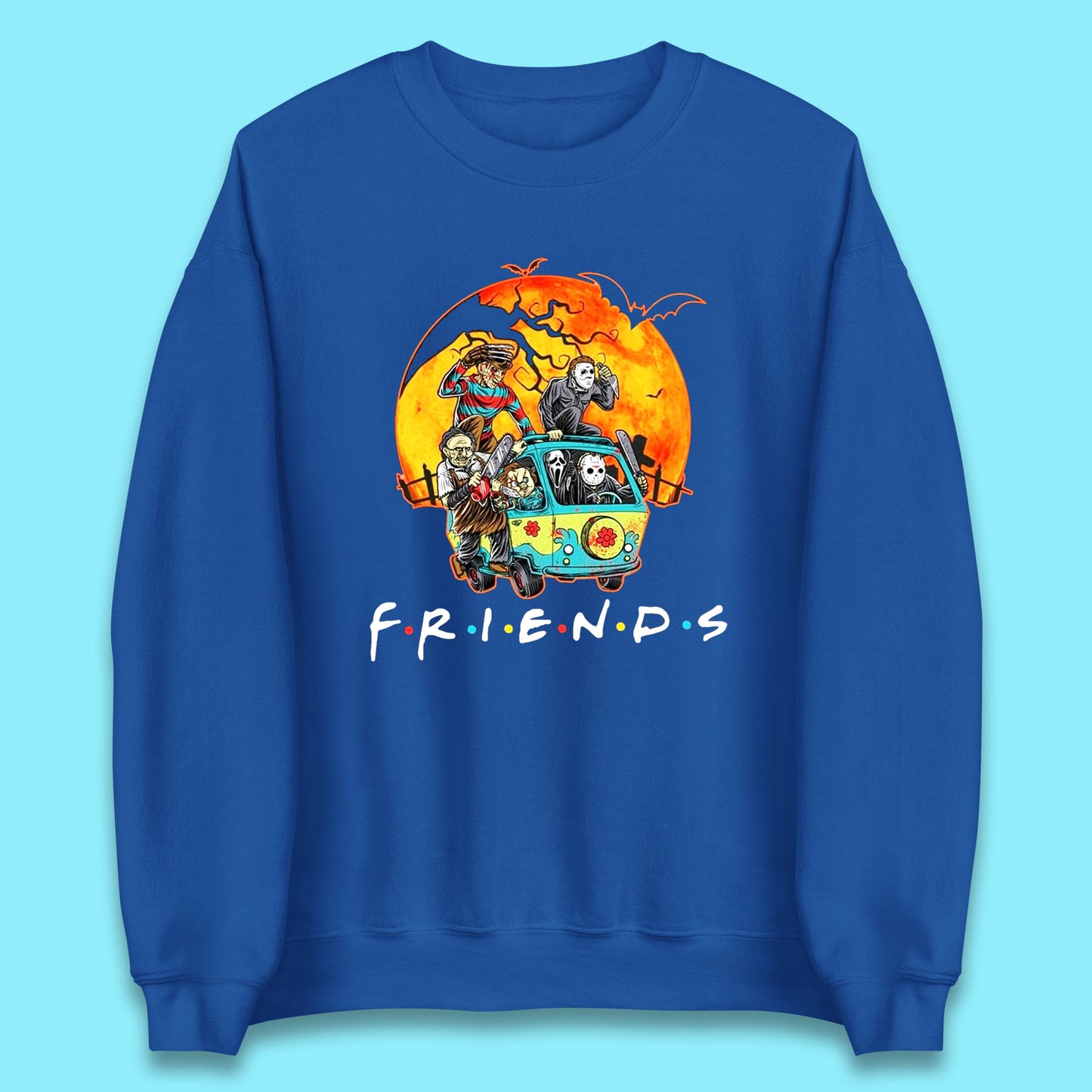 Friends Van Halloween Scooby Doo Mystery Machine Horror Movie Villians Characters Unisex Sweatshirt