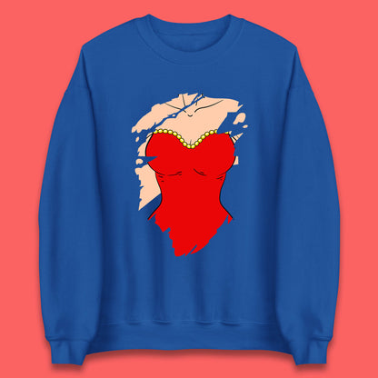 Beautiful Sexy Glamour Blonde Girl Stylish Trendy Dressing In Red Mini Dress Unisex Sweatshirt