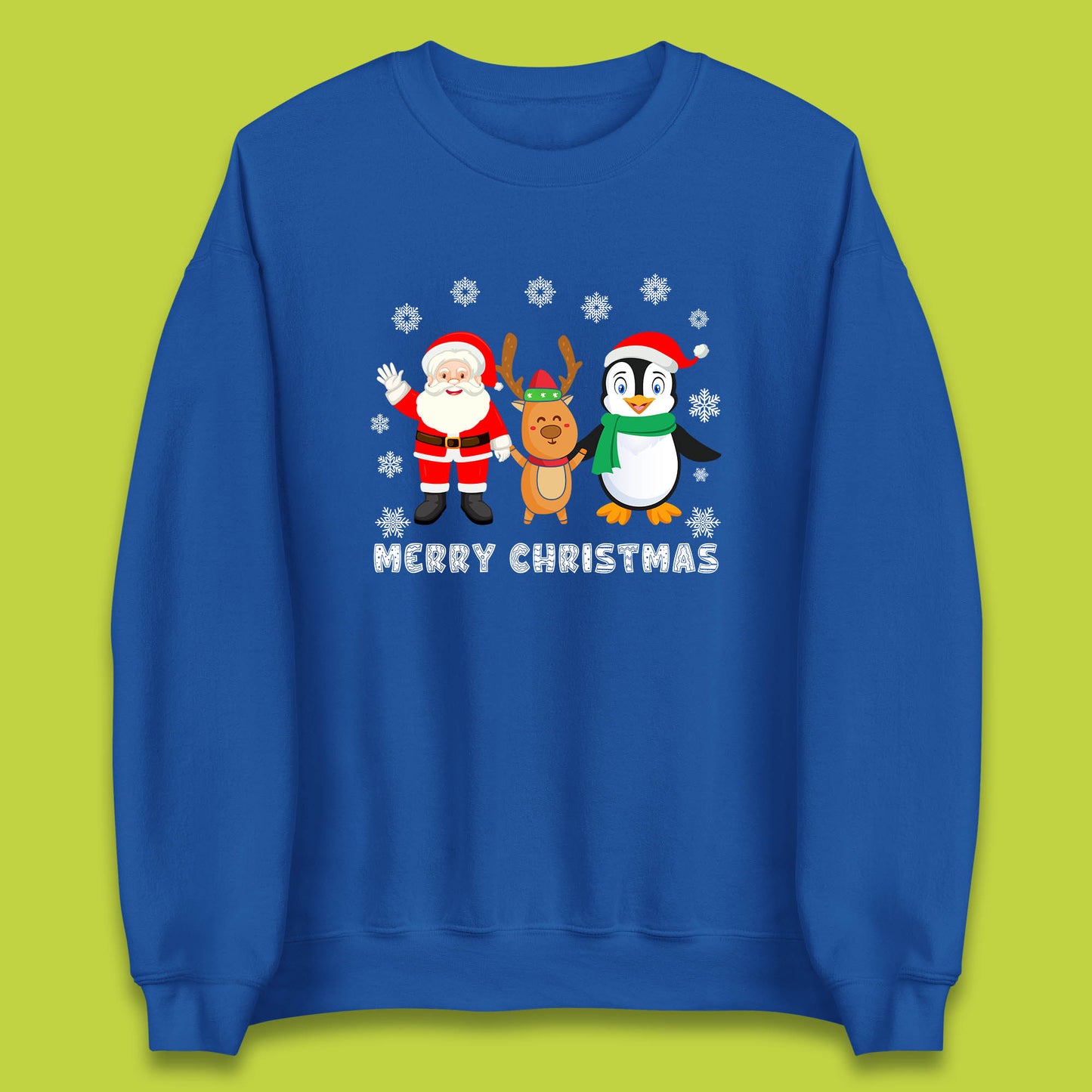 merry christmas penguin santa claus and reindeer sweatshirt