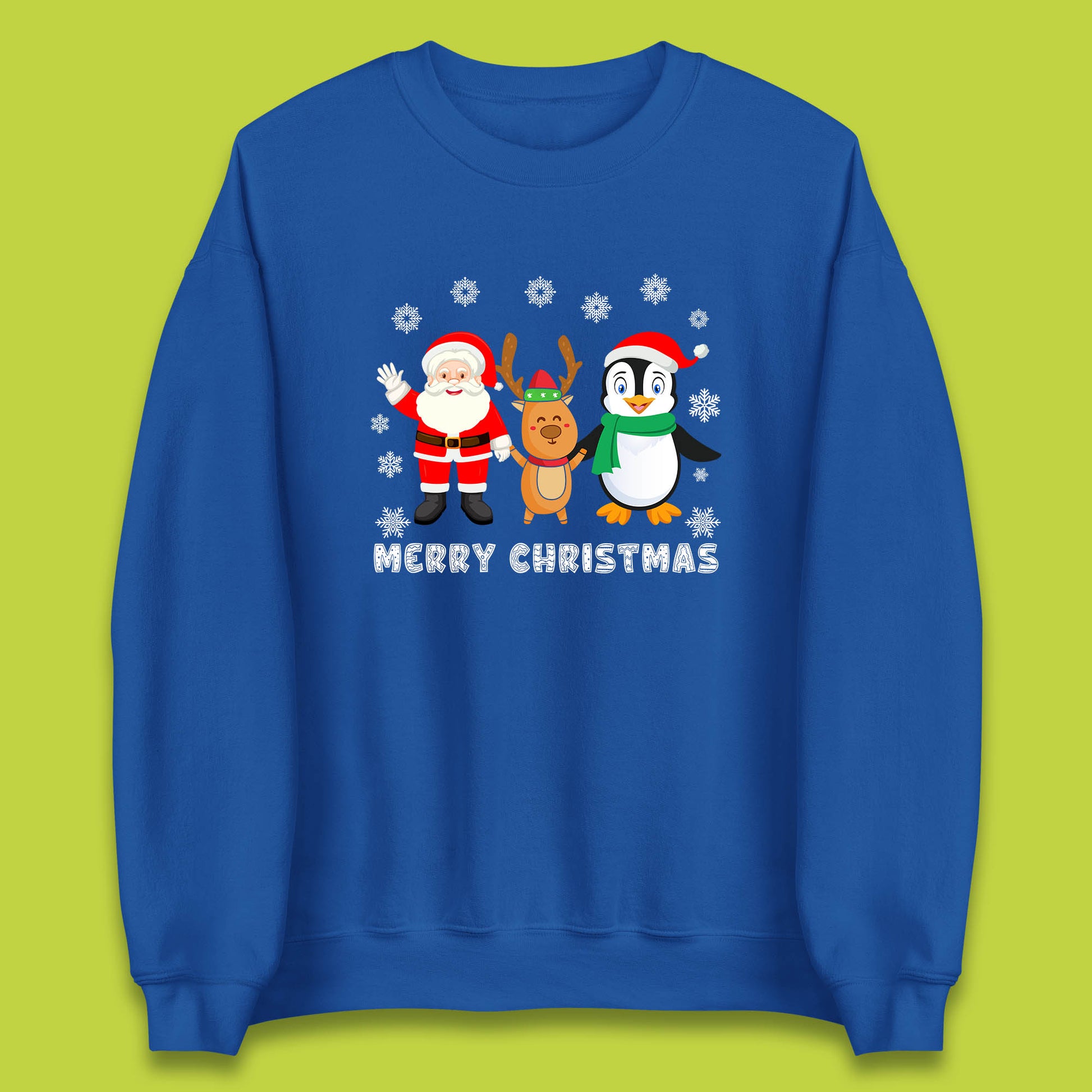 merry christmas penguin santa claus and reindeer sweatshirt