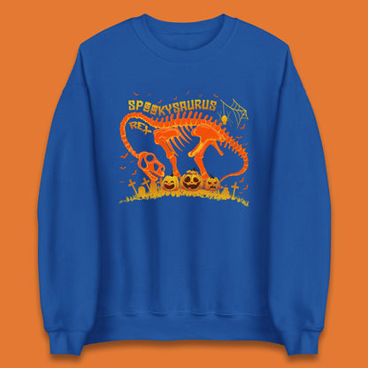 Spooky Saurus Rex Halloween Dinosaur T-Rex Skeleton With Scary Pumpkins Unisex Sweatshirt