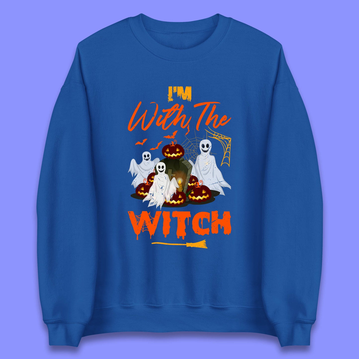 I'm With The Witch Halloween Ghosts With Jack-O-Lantern Horror Pumpkins Unisex Sweatshirt