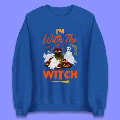 I'm With The Witch Halloween Ghosts With Jack-O-Lantern Horror Pumpkins Unisex Sweatshirt