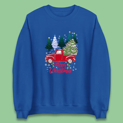 merry christmas red retro truck sweatshirt