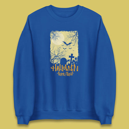 Halloween Trick Or Treat Horror Scary Graveyards Flying Bats Full Moon Unisex Sweatshirt