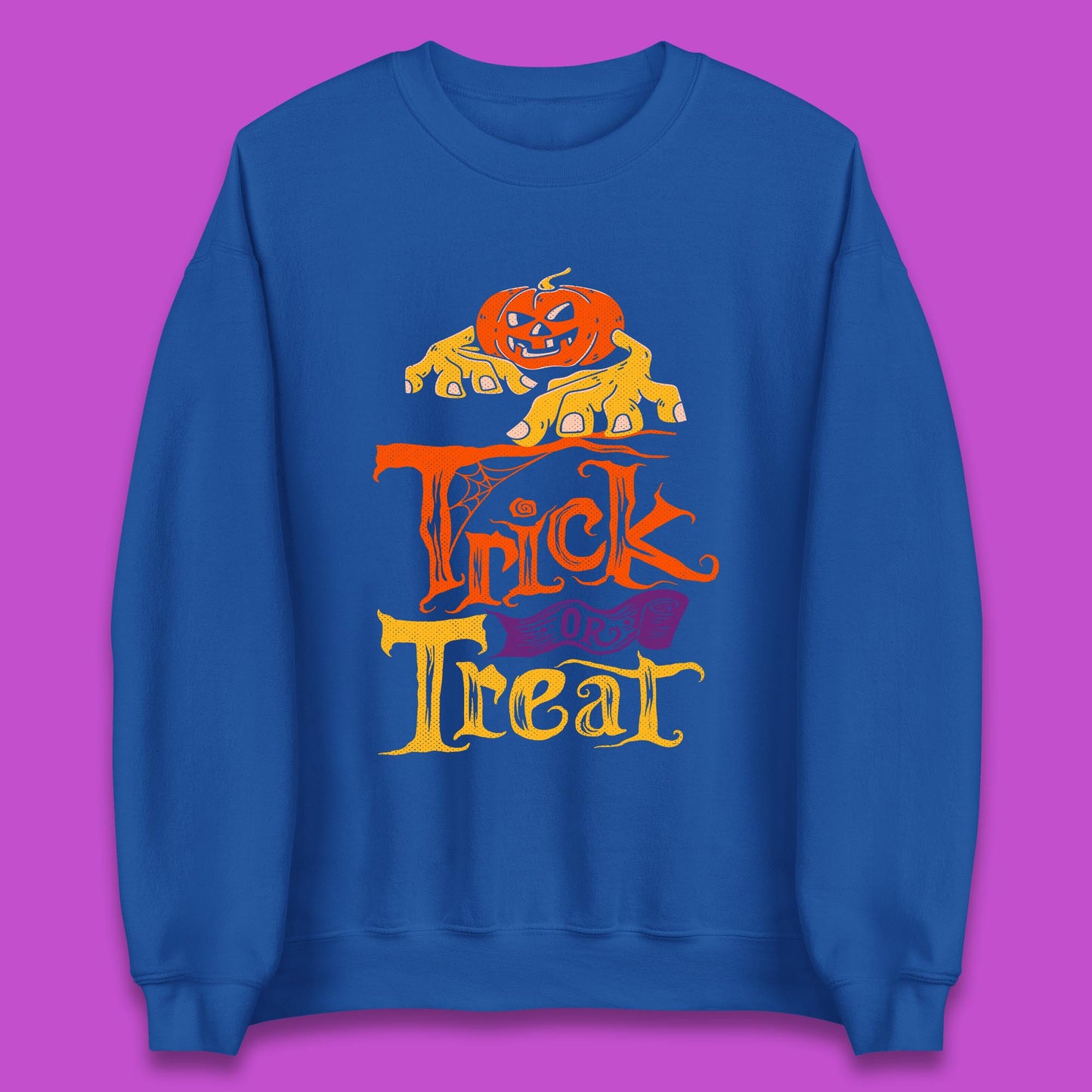 Halloween Trick Or Treat Horror Scary Evil Pumpkin With Zombie Hands Unisex Sweatshirt