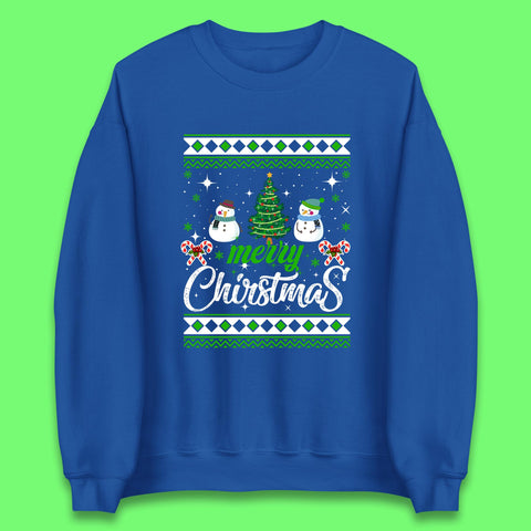 Merry Christmas Snowman Christmas Tree Xmas Winter Holiday Unisex Sweatshirt