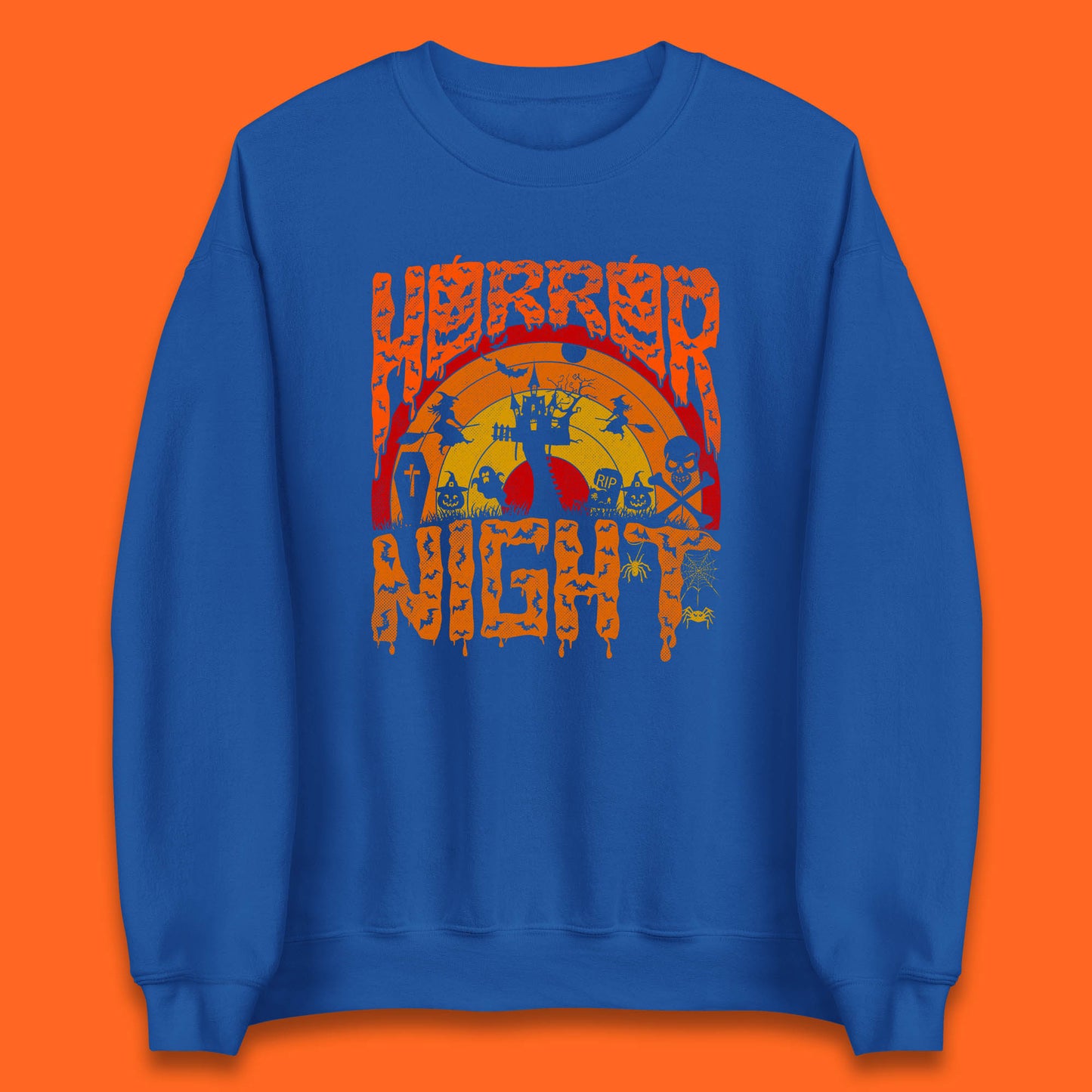 Halloween Horror Night Vintage Rainbow Flying witches Scary Boo Spooky Festive Night Unisex Sweatshirt