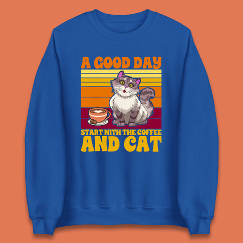 A Good Day Start With The Coffee And Cat Funny Coffee Cats Lovers Unisex Sweatshirt