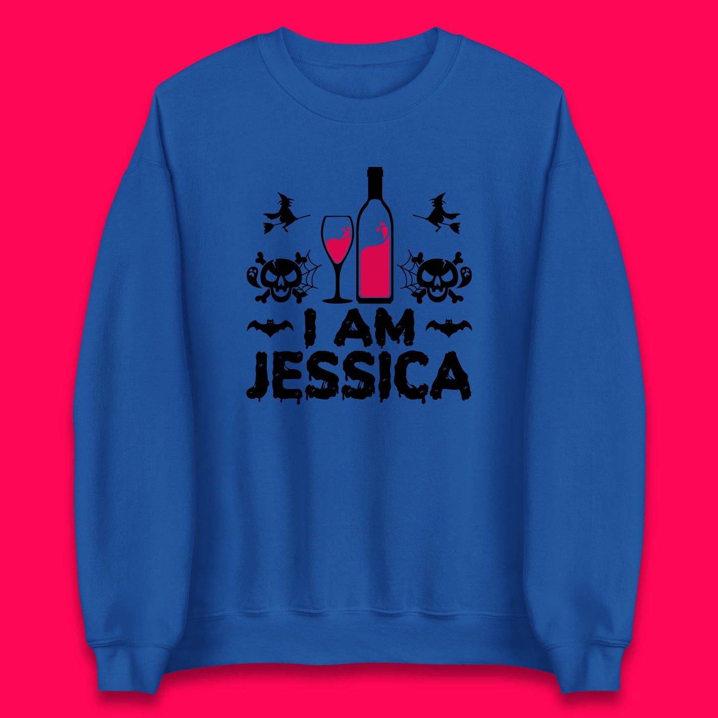 Personalised Halloween Your Name Funny Wine Drinking Scary Skull Drink Lover Unisex Sweatshirt