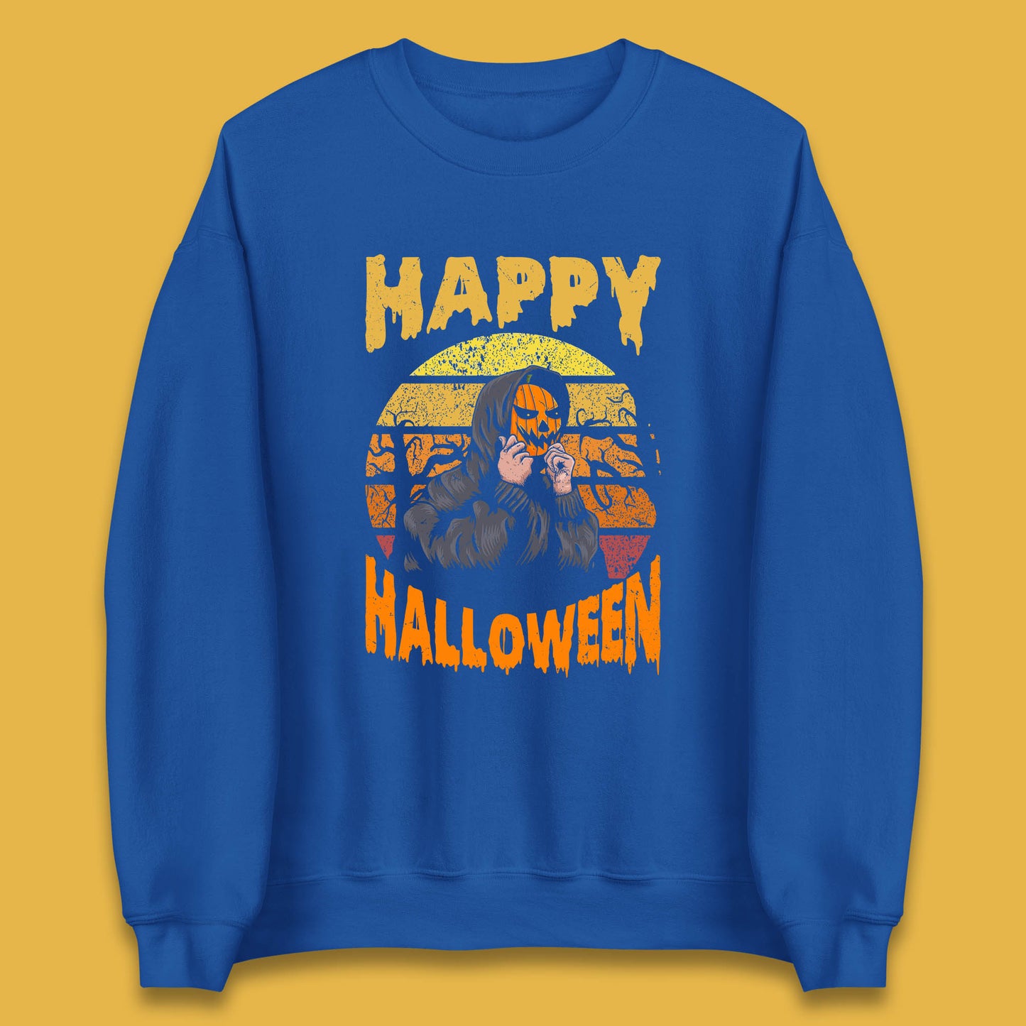 Happy Halloween Jack O Lantern Pumpkin Head Horror Scary Vintage Retro Halloween Unisex Sweatshirt