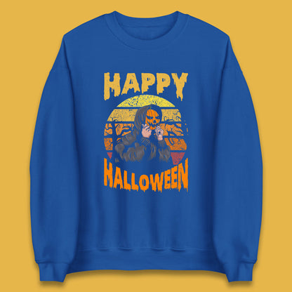 Happy Halloween Jack O Lantern Pumpkin Head Horror Scary Vintage Retro Halloween Unisex Sweatshirt
