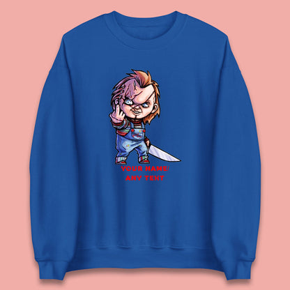 Personalised Chucky With Knife Your Name Or Text Halloween Horror Movie Character Unisex Sweatshirt